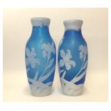 2 ART NOUVEAU BLUE CAMEO GLASS GALLÉ REPRO VASES