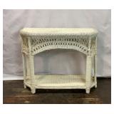 VTG WHITE WICKER CONSOLE TABLE HALL TABLE
