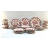 JOHNSON BROTHERS RED TRANSFERWARE CHINA 51pcs
