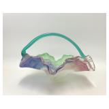 COLORFUL ART GLASS RUFFLED BASKET BOWL