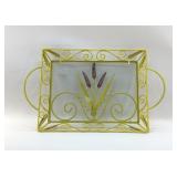 1960ï¿½s WROUGHT IRON GLASS CAT TAIL TRAY