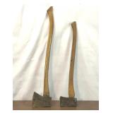 2 VTG WOOD HANDLED AX AXES