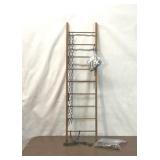 WOODEN LADDER WITH HOOKS AND CHAINS