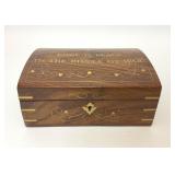 LOVE IS PEACE WAR BRASS INLAY WOODEN JEWELRY BOX