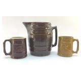 STONEWARE PITCHER AND MUGS