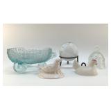 ASSORTED VTG GLASSWARE FENTON, HENS TOPS