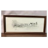 1992 FARMHOUSE CHARCOAL DRAWING PRINT FRAMED