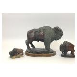 3 BUFFALO BISON FIGURINES