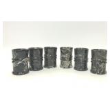 6 BLACK & WHITE CARVED ONYX MARBLE CUPS VASES