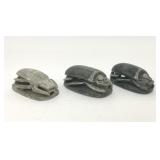 3 VTG SOAPSTONE CARVED EGYPTIAN SCARAB BEETLES