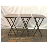 3 DARK WOOD FOLDING TV TRAY TABLES