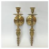 VTG PAIR SOLID BRASS CANDLESTICK WALL SCONCES