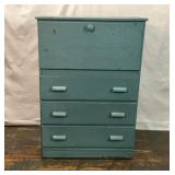 VTG BLUE PAINTED DROP FRONT SECRETARY DESK