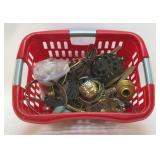 Basket full of vintage lamp parts