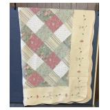 EMBROIDERED FLORAL QUILT & TWO PILLOW CASES