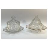 PAIR OF ANTIQUE COVERED BUTTER DISHES
