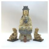 CHINESE GUAN YIN AND CHINESE CHILDREN BOOK ENDS