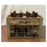 OLD MILK CRATE WITH 12 VTG GLASS SWING TOP BOTTLES