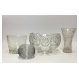 4 PIECES ASSORTED CLEAR CRYSTAL GLASSWARE