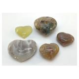 5 QUARTZ, CRYSTAL HEARTS POLISHED