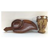 MONKEYPOD DISH, RAMS HEAD VASE