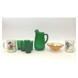 9 PIECES ASSORTED VTG COLORFUL GLASSWARE