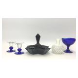 5 PIECES ASSORTED VTG COLORED GLASSWARE