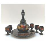 JAPANESE LACQUER SAKE SET WITH KOI FISH
