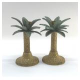 BRASS PALM TREE CANDLESTICKS