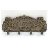 CAST-IRON HAIRCUT AND SHAVE COAT HOOK