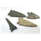 4 REPAIRED NATIVE AMERICAN ARROWHEADS