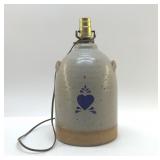 DUNROVEN STONEWARE POTTERY LAMP BLUE HEART 11'