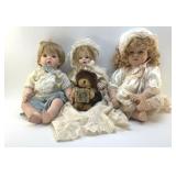 3 PORCELAIN DOLLS WITH A BOYDS BEAR 24 '