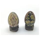 2 CLOISSONE' ENAMEL EGGS WITH BASES