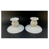 1950's FENTON RUFFLED RIM, MILK GLASS CANDLESTICKS