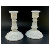 1950's FENTON HOBNAIL CANDLESTICKS 6' MILK GLASS