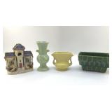 1940's POTTERY PLANTERS, VASE,  FLATBACK COTTAGE