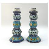 MEXICAN TALAVERA CANDLESTICKS 7.5'