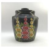 VTG HAND PAINTED HOLLYHOCK STONEWARE COOKIE JAR