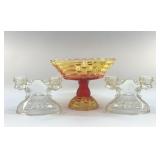 DEPRESSION ERA CANDLESTICKS, AMBERINA COMPOTE