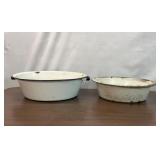 2 VTG WHITE ENAMEL WARE BASIN BOWLS