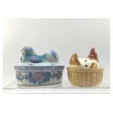 2 HENS ON A NEST CERAMIC