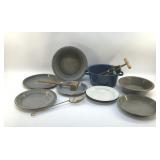 LARGE ASSORTMENT VTG ENAMELWARE PANS UTENSILS
