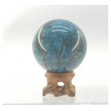 BLUE APATITE QUARTZ CRYSTAL SPHERE, STAND