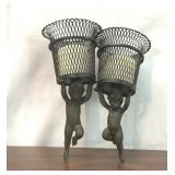 VTG PAIR METAL CHERUB WALL HANGING CANDLEHOLDERS