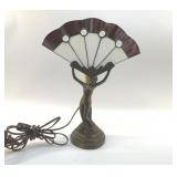 ART NOUVEAU LADY LAMP LEADED GLASS  14'
