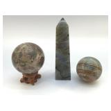 3 HOTZ CRYSTALS, JASPER, LABRADORITE, BLUE ONYX