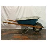 VTG STEEL WOOD BLUE WHEELBARROW
