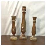 SET OF 3 TALL WOOD FARMHOUSE CANDLEHOLDERS