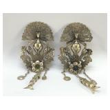 2 ANTIQUE PERUVIAN TUPU  PEACOCK PENDANTS